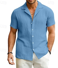 economico -Per uomo Camicia Camicia Estiva Camicia casual Camicia da Spiaggia Camicia con Bottoni Nero Bianco Blu Grigio scuro Manica Corta Semplice Collo Camp Vacanza Camicia hawaiana Abbigliamento Poliestere