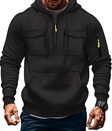 baratos -Homens Moletom Quarter Zipper Hoodie Preto Verde Tropa Azul Marinha Cáqui Cinza Claro Com Capuz Tecido Bolsos Com Cordão Desportos e Ar livre Diário Feriado Poliéster Roupa de rua Básico Casual