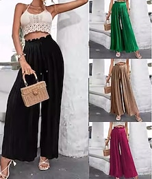 economico -Per donna Gamba larga Chinos Casual Lunghezza intera Naturale Semplice Pieghettato Gamba larga Comodo Traspirabilità Casual Quotidiano Nero Rosa Verde Chiaro Blu Primavera Autunno Vestibilità comoda