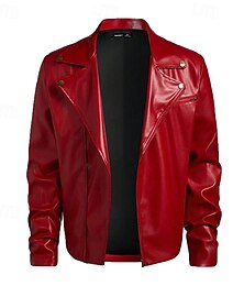 abordables -Hombre Chaqueta de cuero sintético Chaqueta de motociclista Chaqueta de moto Vacaciones Diario Resistente al Viento Mantiene abrigado Cremallera Otoño Invierno Plano Moda Clásico Diseño Regular Rojo
