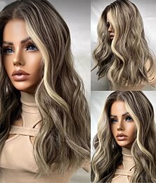 abordables -Perruques brésiliennes Remy en cheveux humains sans colle avec fermeture en dentelle 13x4, perruque frontale en dentelle, cheveux ondulés blond cendré méchés avec cheveux de bébé, 100 % vierges