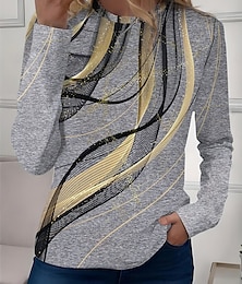 levne -Dámská blůza růžová květinová elegantní módní dlouhý rukáv crew neck běžné tričko každodenní tištěné perlové jaro podzim