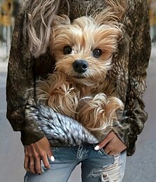 baratos -Mulheres Moletom Gráfico Animal Gato Casual Manga Longa Gola Redonda Tops regulares Rua Casual Feriado Imprimir Rosa Rosa Escuro Marron Azul Escuro Café Primavera Outono Inverno