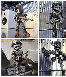 お買い得  -マシンガン付きハロウィンスケルトン樹脂フィギュア、ガトリングガン付きSFエイリアンロボット像、自宅、オフィス、パーティーのディスプレイに最適な不気味な樹脂装飾