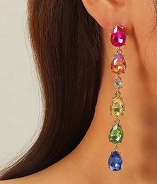 abordables -Pendientes colgantes de cristal arcoíris para mujer: joyas llamativas con forma de lágrima de colores para fiestas y celebraciones.