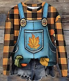 economico -Per donna Felpa Pullover Felpe con cappuccio Grafico Plaid Moda Casual Manica Lunga Girocollo Top Regolari Streetwear Abbigliamento Quotidiano Stampato Viola Arancione Verde Grigio Primavera Autunno