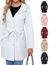 abordables -Mujer Abrigo Impermeable Cómodo Bolsillo Botones Moda Estilo callejero Plano Exterior Casual Diario Largo Con Capucha Ajuste regular Manga Larga Ropa de calle Negro Blanco Rosa Primavera Otoño