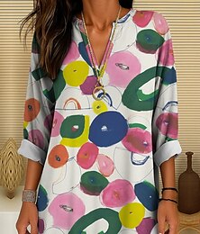 economico -Per donna Blusa Grafico Geometrico A Pois Vintage Quotidiano Elegante Manica Lunga Scollo a V Top Regolari Quotidiano Ferie Stampato Giallo Rosa Blu Viola Verde Estate Primavera Autunno