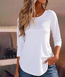 baratos -Mulheres Túnica Côr Sólida Elegante Vintage à moda Manga Longa Gola Redonda Tops regulares Diário Branco Rosa Azul Verde Cinzento Primavera Outono