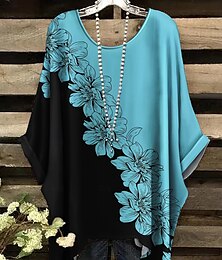 economico -Per donna Blusa Floreale Grafico Elegante Vintage Quotidiano Mezza Manica Manica a pipistrello Girocollo Top Regolari Quotidiano Ferie Abbigliamento da vacanza Rosa Rosso Blu Estate Primavera
