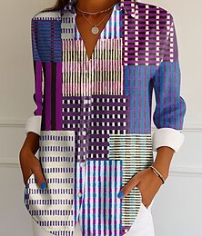 economico -Per donna Camicia Grafico Geometrico A righe Vintage Tropicale Quotidiano Manica Lunga Colletto a Camicia Top Regolari Lavoro Quotidiano Bottoni Stampato Rosa Blu Viola Verde Estate Primavera