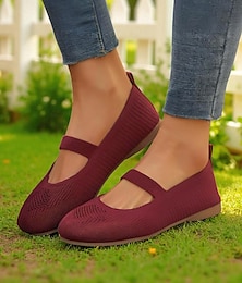 abordables -Zapatos Mary Jane Flyknit con punta ancha para mujer: zapatos casuales cómodos y transpirables para uso diario, paseos por el jardín y largas horas de pie.