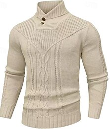 abordables -Hombre Suéter de punto Estriado Tejer Tops regulares De Punto Plano Cuello Mao Moda Básico Vacaciones Ropa Cotidiana Ropa Otoño Invierno Vino Negro S M L