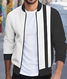 abordables -Hombre Chaqueta ligera Chaqueta casual Chaqueta de universidad Vacaciones Diario Retazos Primavera Otoño Bloque de color Clásico Casual Escote Chino Regular Negro Blanco Vino Azul Marino Caqui