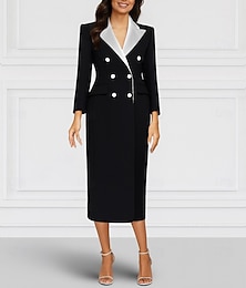 abordables -Robe blazer colonne mère de la mariée formelle élégante col chemise longueur cheville tissu extensible manches longues avec bloc de couleur 2025