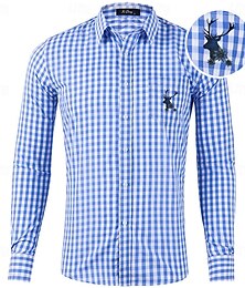 economico -Oktoberfest Quadri Camicia in pelle di daino Stampa di cervo Bavarese Tedesco Prati Per uomo Carnevale Festa della birra Panno in stile tradizionale Camicia
