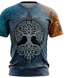 baratos -Homens 3D celtas Árvore da Vida Camiseta Manga Curta Camiseta Impressão 3D Gola Redonda Camisa Viking Designer Festa Rua Casual Amarelo Azul Marron Verão Primavera Roupa S M L XL XXL XXXL