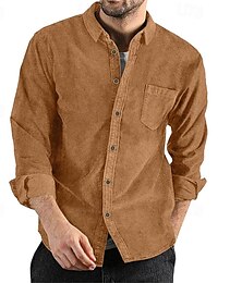 abordables -Hombre Chaqueta de camisa Chaqueta de Pana Chaqueta casual Chaquetón Vacaciones Diario Transpirable Bolsillo Primavera Otoño Plano Moda Clásico Diseño Regular Negro Azul Marino Marrón Verde Ejército
