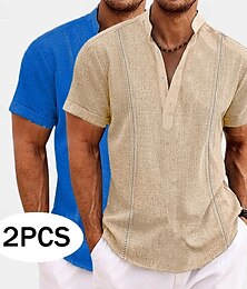 economico -Per uomo Camicia Camicia di lino Camicia Guayabera Camicia con colletto alla coreana Camicia popover Camicia Estiva Semplice Vacanza Crociera Bianco + kaki Bianco + blu navy Verde+Cachi Kaki+Blu Navy