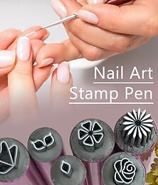 baratos -Conjunto de canetas para carimbo de nail art, conjunto de canetas para nail art, ferramentas para pontilhar nail art com grafite de unha e design simples, fácil de usar, caneta para carimbo de unha,