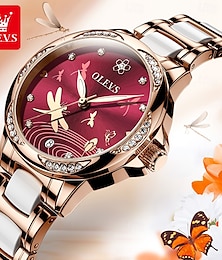 abordables -OLEVS Mujer Relojes Mecánico Creativo minimalista Moda Reloj Casual Cuerda Automática Luminoso Calendario IMPERMEABLE Cerámica Reloj