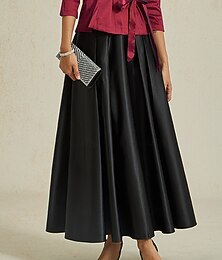 abordables -Mujer Falda Elegante Vintage Moda Maxi Media cintura Faldas Frunce Plisado Bolsillo Microelástico Nochevieja Ropa de fiesta de noche Negro Primavera Seda como el satén