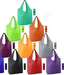 お買い得  -再利用可能な折りたたみ式ショッピングバッグ10個、丈夫な洗濯可能なポリエステル製トートバッグ、丈夫なハンドル、明るい色、日常使い、旅行、オフィス、用事用の環境に優しい食料品バッグ。