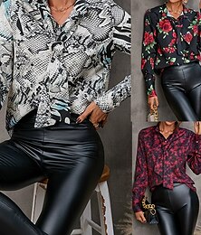 economico -Per donna Camicia Floreale Quotidiano Elegante Essenziale Manica Lunga Colletto a Camicia Top Regolari Lavoro Quotidiano Ferie Bottoni Stampato Nero Rosso Grigio Primavera Autunno