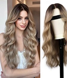 baratos -Perucas sintéticas Encaracolado Parte do meio Fabrico à Máquina Peruca Longo Castanho Escuro Preto Natural # 1B Marrom Ombre Grey Loira Ombre Cabelo Sintético Mulheres Macio Moda Fácil de transportar