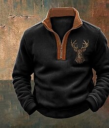 economico -Per uomo Maglia Felpa con zip corta Nero Grigio Mezza zip Blocco di colori Renna Mezza cerniera Stampato Sport & Outdoor Quotidiano Ferie Vintage Streetwear Casual Autunno & Inverno Abbigliamento