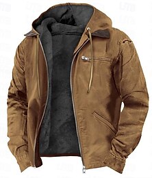 economico -Per uomo Felpa con cappuccio Felpa con cappuccio a zip intera Sherpa Linend Verde militare Blu Marrone Grigio Con cappuccio Liscio Tasche Sportivo Giornaliero Per eventi Vintage Streetwear Informale