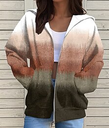 baratos -Jaqueta com Zíper para Mulheres Geométrica Ativa Casual de Manga Longa com Capuz Tops Regulares Casuais de Férias Bolso Frontal Vermelho Azul Roxo Marrom Verde Primavera Outono