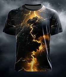 baratos -Homens 3D impressão Relâmpago 3D Camiseta Manga Curta Camiseta Impressão 3D Gola Redonda Camisa Moda Exagerado Diário Festa Rua Casual Amarelo Azul Royal Azul Verão Primavera Todas as Estações Roupa