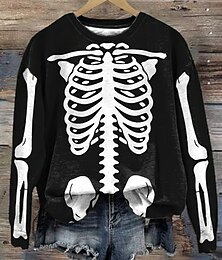 economico -Per donna Felpa Pullover Grafico Teschio Moda Casual Manica Lunga Girocollo Top Regolari Streetwear Abbigliamento Quotidiano Casuale Stampato Nero Bianco Grigio Autunno Inverno