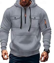 economico -Per uomo Felpa con cappuccio Felpa con cappuccio e zip corta Felpa con cappuccio tattica Nero Verde militare Rosso Blu Cammello Con Cappuccio Semplice Tasca Zip a un quarto Sport & Outdoor Casuale