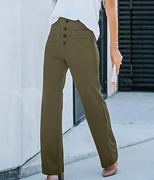 abordables -Mujer pantalones Corte Recto Ropa de calle Casual Longitud total Cintura Media Plano Bolsillo Cintura elástica Hebilla Cómodo Exterior Calle Noche Manzana verde Gris oscuro Naranja rojo Verde de selva