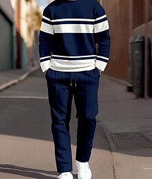 abordables -Ensemble de survêtement deux pièces pour homme, color block - sweat-shirt à col rond et pantalon de jogging décontractés, idéal pour le sport, le streetwear et le quotidien.