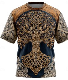 baratos -Homens 3D celtas Árvore da Vida Camiseta Manga Curta Camiseta Impressão 3D Gola Redonda Camisa Viking Designer Casual Festa Rua Azul Roxo Marron Verão Primavera Roupa S M L XL XXL XXXL