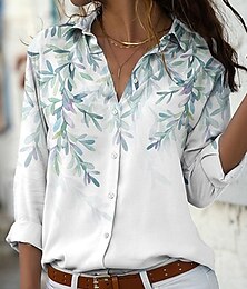お買い得  -女性用 シャツ フラワー グラフィック ヴィンテージ 日常 スタイリッシュ 長袖 シャツカラー レギュラートップス ワーク 日常 祝日 ボタン プリント ホワイト ブルー グリーン 夏 春 秋