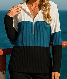 preiswerte -Damen Pullover Lässige Hoodies Halber Reißverschluss Langarm Oberteil Athleisure Herbst Farbblock Mode Outdoor Joggen Laufen Sportbekleidung Sportkleidung Rote Blau Himmelblau