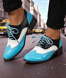 olcso -női sárga lakkbőr oxford brogue cipő – színblokkos szárnyas, fűzős, elegáns cipő, 1950-es évekbeli vintage brit stílus irodába, iskolába és utcai viseletre