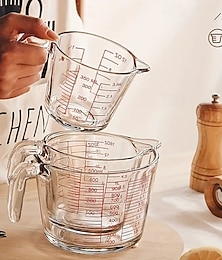 economico -Tazza graduata in vetro resistente al calore da 16,91 once con manico, grande capacità, adatta al microonde e al forno, con segni di misurazione.