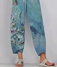 baratos -Mulheres Calças Férias Vintage Estilo Étnico Mimolet Cintura Alta Floral Gráfico Geométrico Cintura elástica Confortável Respirabilidade Macio Sem Elasticidade Formal Ao ar livre Férias Azul Marinho