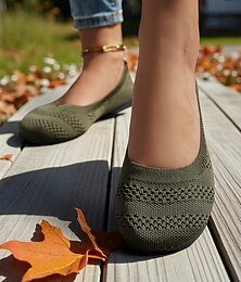 preiswerte -Gelbe Flyknit-Ballerinas mit breiter Zehenpartie für Damen – atmungsaktive Freizeitschuhe für die Arbeit, Reisen und Frühlingsausflüge