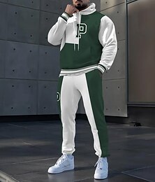 abordables -Hombre Bloque de color Letra 2 piezas Conjuntos de sudaderas 3D Chándal Sudadera con capucha Manga Larga Pantalones largos Con Capucha Deportivo Casual / Diario Ropa Deportiva Impresión 3D Primavera