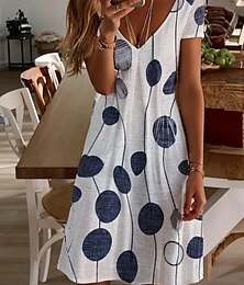 abordables -Femmes Robe Midi Robe T-Shirt Robe d'Été Robe trapèze Vacances Occasionnel Chaussures de plage Sortir Plage Coupe régulière Graphique Géométrique À pois Manche Courte Col en V Noir Vert Gris Ét