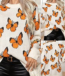 economico -Per donna Maglione Casual Farfalla Spesso Girocollo Lavorato a maglia Manica Lunga Top Regolari Maglia Quotidiano Ferie Uscire Albicocca Autunno Inverno