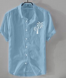 economico -Per uomo Camicia Camicia di lino Camicia Estiva Camicia da Spiaggia Camicia con Bottoni Albero di Cocco Vacanza Casuale Nero Bianco Verde chiaro Rosa Manica Corta Collo ripiegato Estate Abbigliamento
