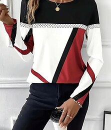 baratos -Páscoa Mulheres Camiseta Gráfico Xadrez Vintage à moda Clássico Manga Longa Gola Redonda Decote Redondo Tops regulares Diário Imprimir Vermelho Verão Primavera Outono
