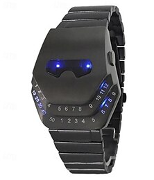 abordables -Reloj LED para hombre, correa de acero inoxidable negra, movimiento de cuarzo, resistente al agua, pantalla LED, diseño de serpiente.